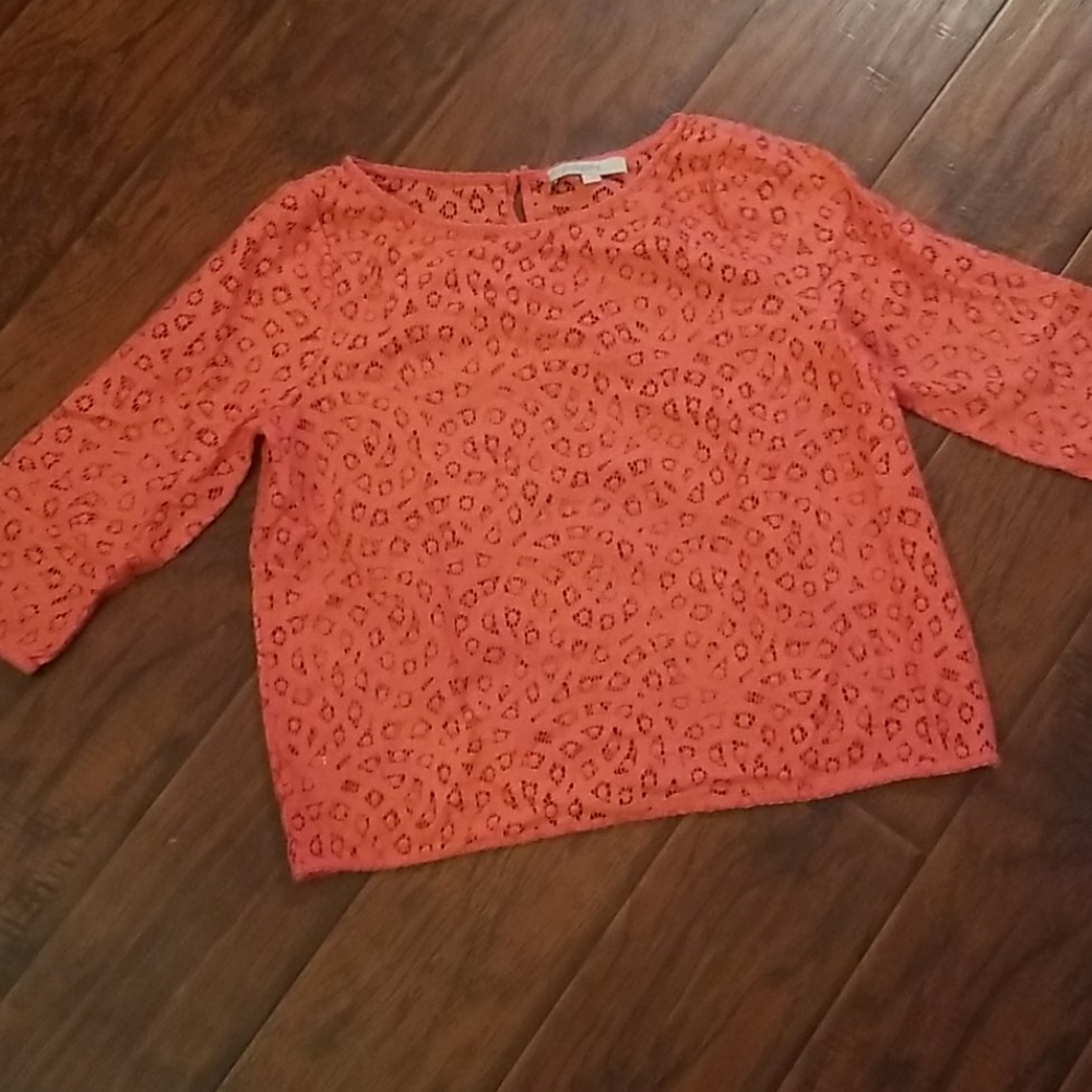 LOFT Coral Lace Top Large
